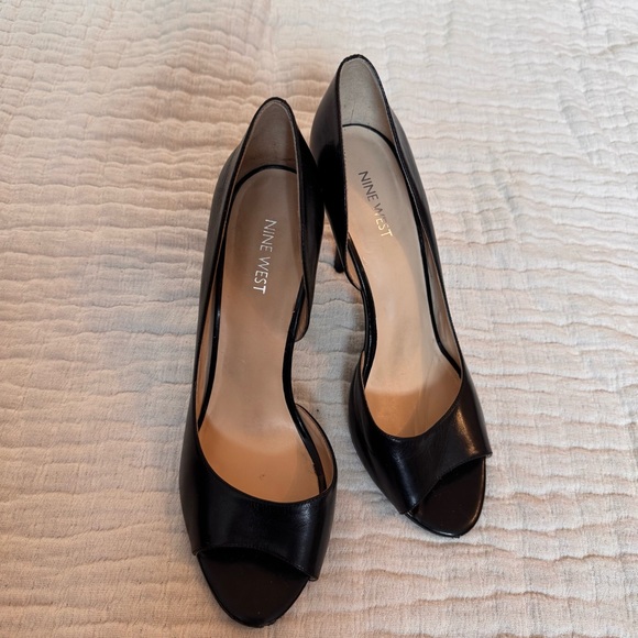 Nine West Shoes - Nine West Classic Leather Black Peep-Toe Heels Women’s Size 9